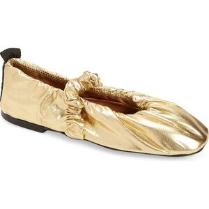 GANNI Women's Gold Square Toe Scrunchie Ballerina Flats | US Women’s 9, EU 40